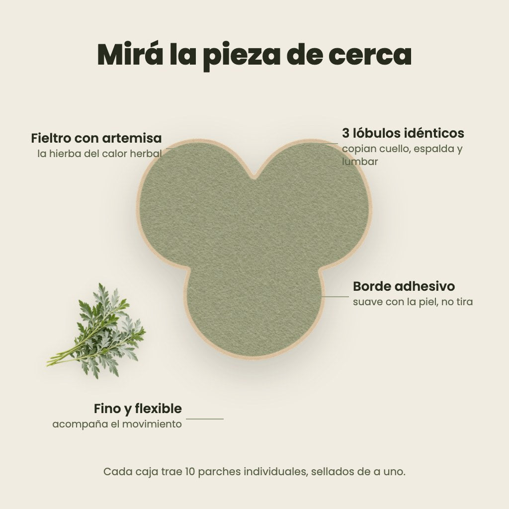 La pieza de cerca: fieltro con artemisa, 3 lóbulos idénticos, borde adhesivo suave