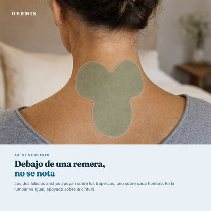 Parche Dermis puesto sobre los trapecios, no se nota debajo de la ropa